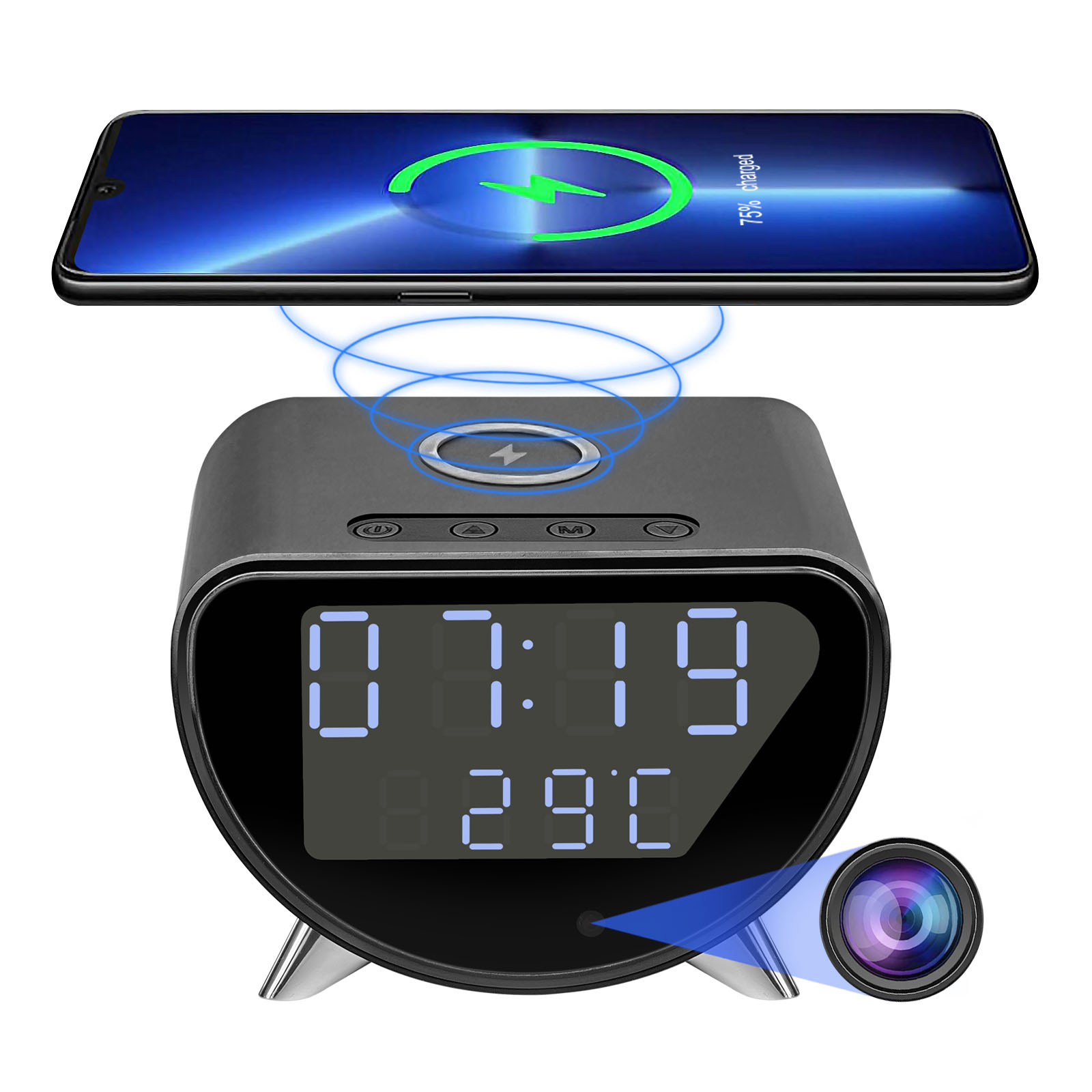 Hidden Camera Clock - Caméra horloge WiFi avec chargeur sans