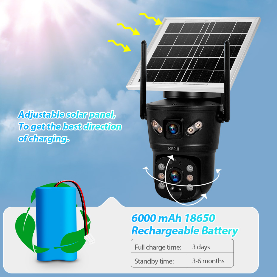 Home Security Adt - Caméra solaire WiFi 4G SIM KERUI