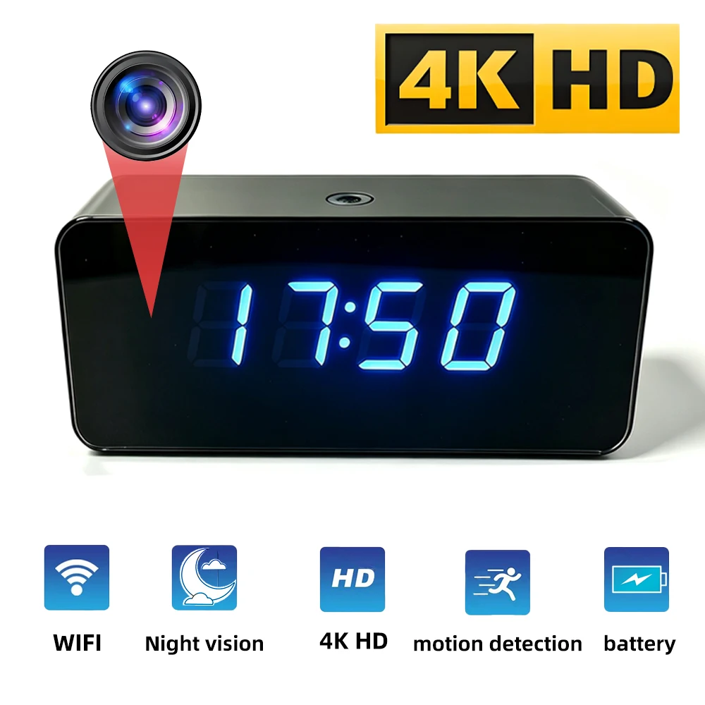 Hidden Camera Clock - Mini caméra horloge WiFi 4K HD,