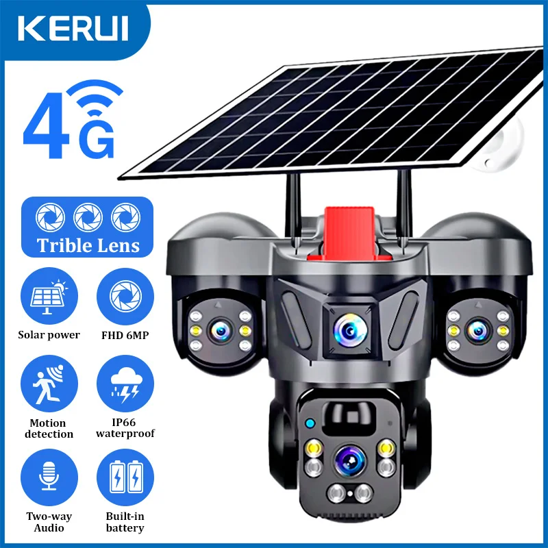 Home Security Adt - KERUI extérieur PTZ 6MP 4G SIM